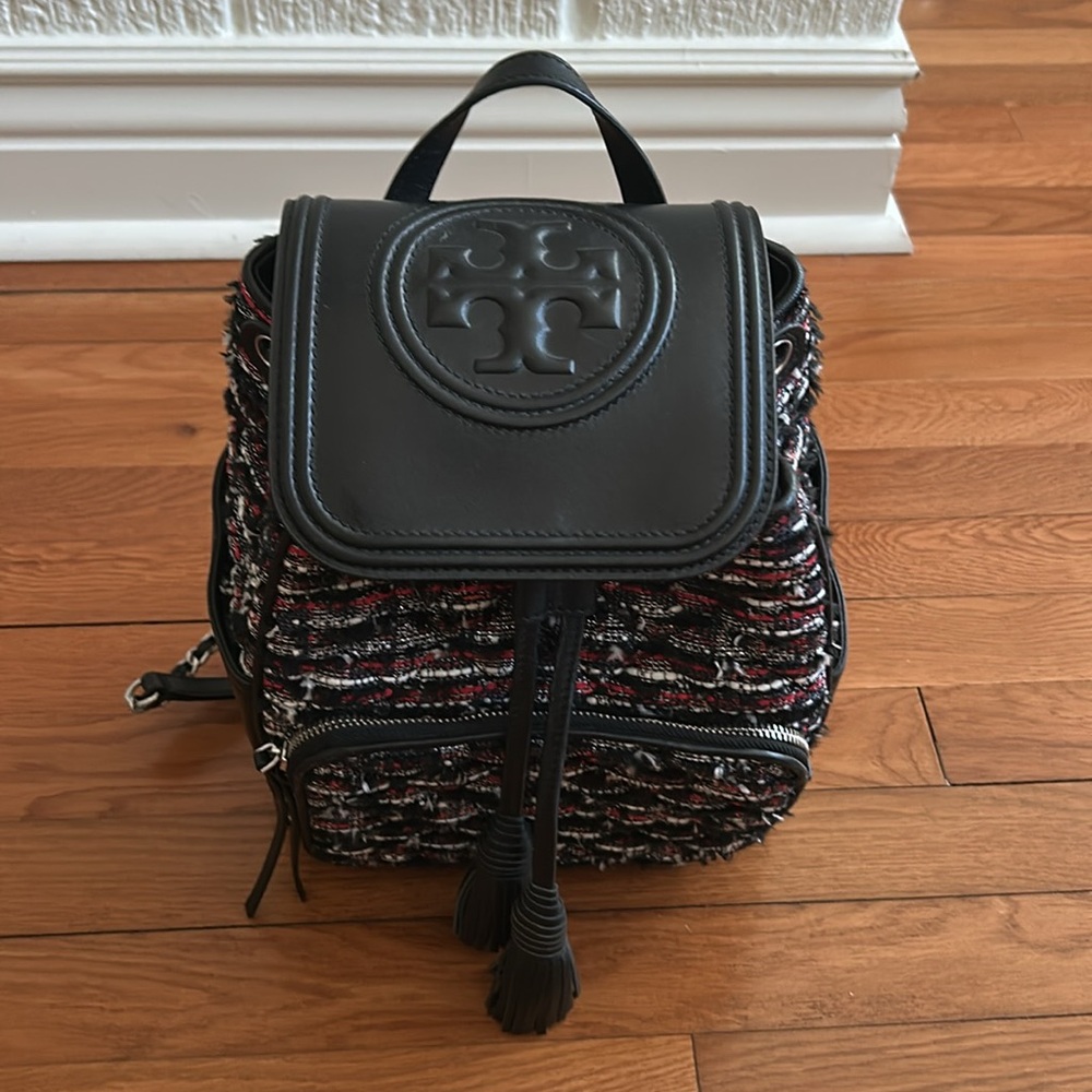 Tory Burch Fleming red/black tweed /leather backpack - Picture 4 of 7